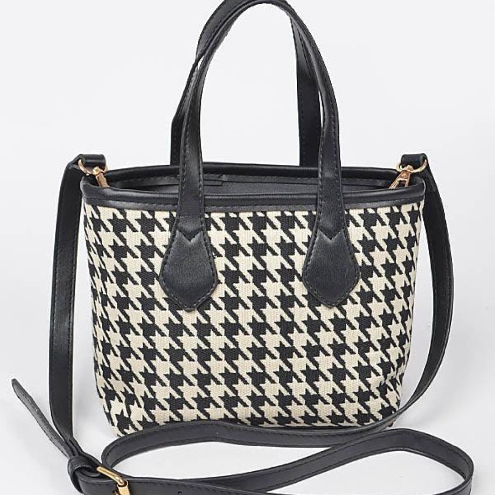 Houndstooth Small Tote Bag Crossbody Handbag